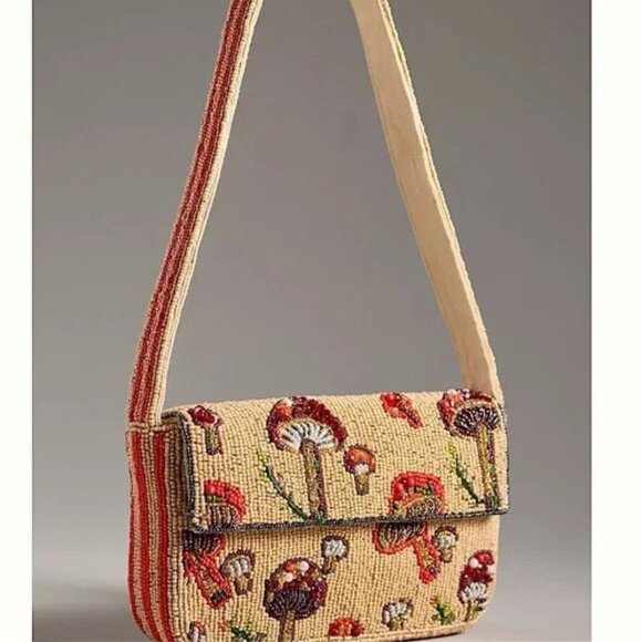 Anthropologie The Fiona Beaded bag Mushroom Print - Picture 1 of 3